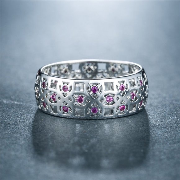 💥 Dainty Carved Colorful Gems Eternity Zircon Vintage Ring for Women, EVGG1364 - Picture 2 of 2